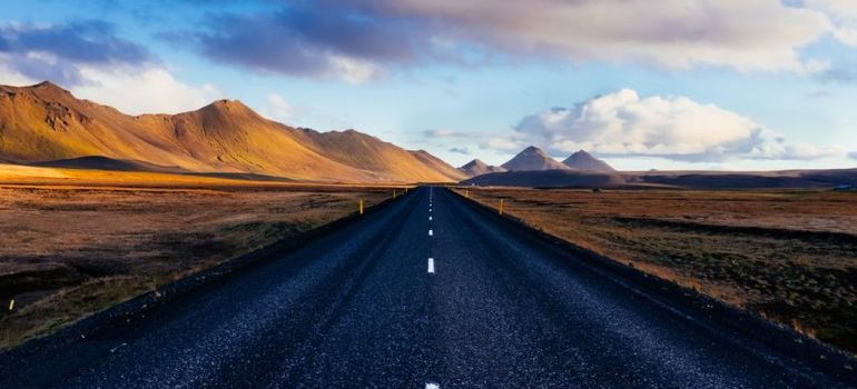 The empty road that will be crossed when moving from Florida to California.