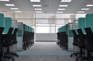 Office space with cubicles.