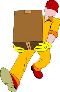 moving person holding a box