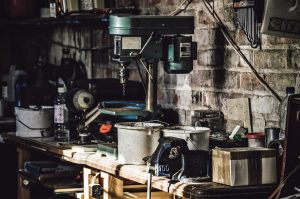 Old equipment in a garage.