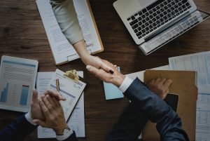 A handshake between people.