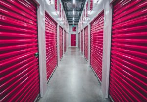 Storage units with pink doors