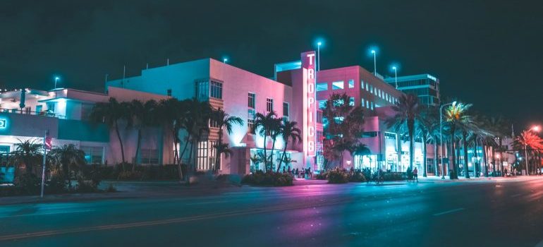 Buildings in Miami during the night