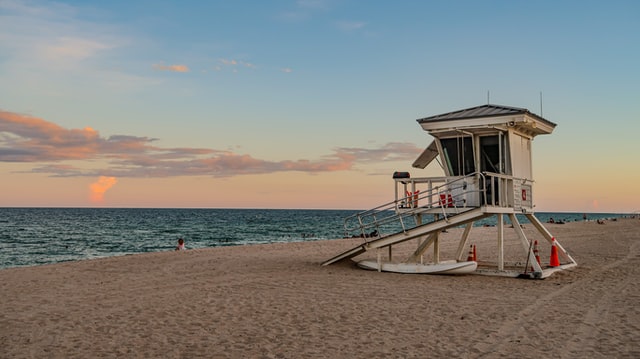 lifeguard station on an empty beach.