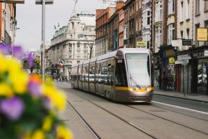 A tram in a lovely European town