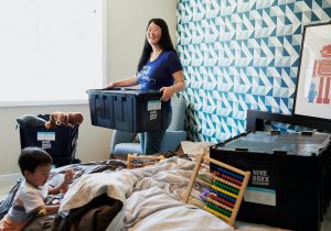 A woman packing for her move