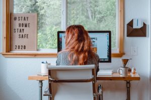 A girl in home office