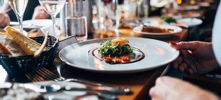 table in a restaurant and a plate with food