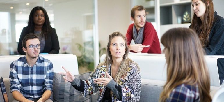 Employees discussing something