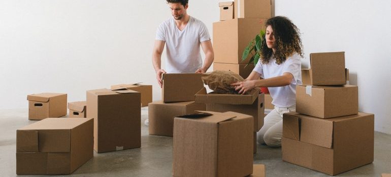 a couple packing boxes together