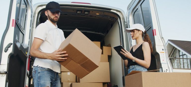 Relocating cardboard boxes.