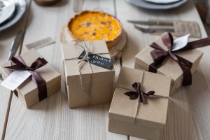 Small gift boxes on the table. 