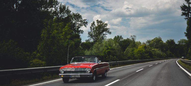 A red car on the road