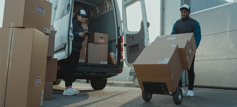 movers unloading a van