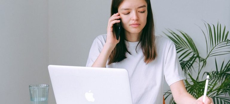 A woman on a phone call