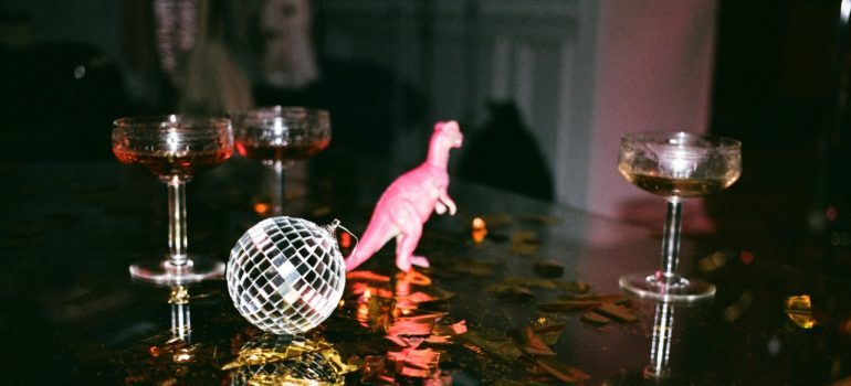 Glasses on a table during a party 