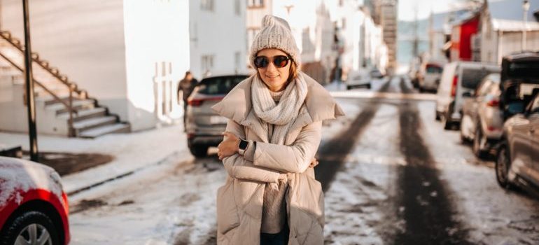 Person walking on an icy road 