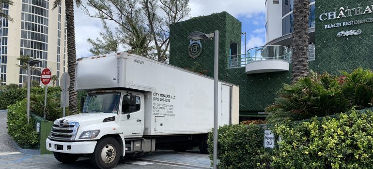 a moving truck on a parking lot