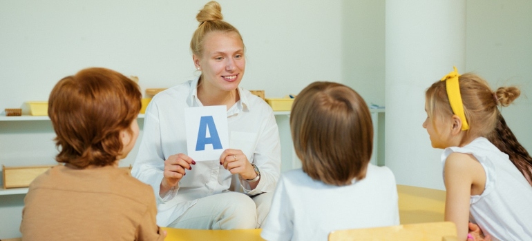 Teacher and children