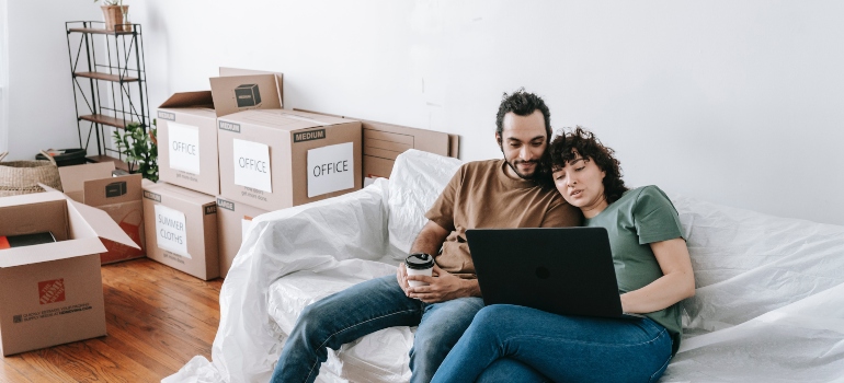 couple looking at the computer