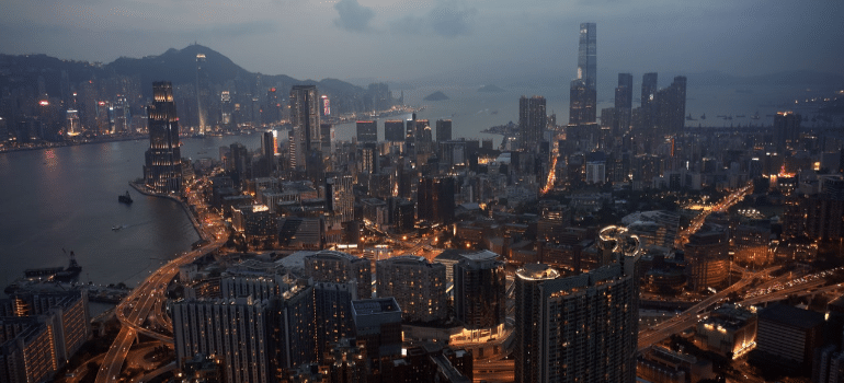 panorama view of a city on the sea