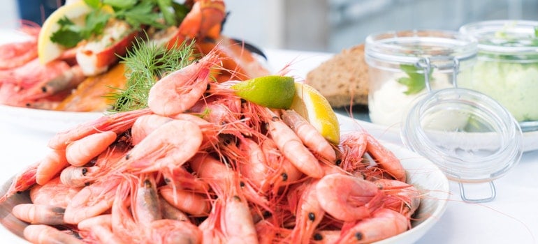 A plate of seafood.