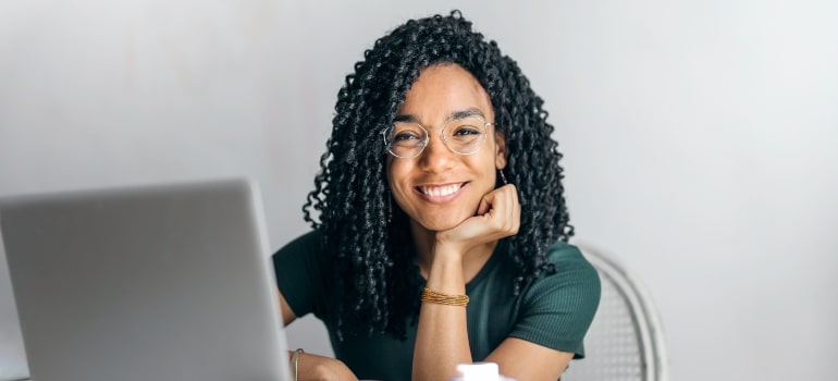 happy woman at her workplace