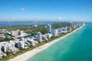 Miami from air, city and ocean