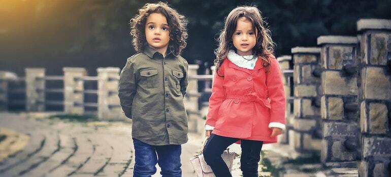 two kids walking around Miami neighborhoods for people with children