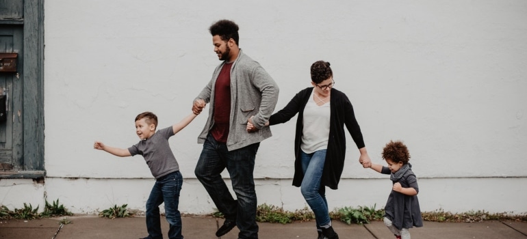 a family going fora walk