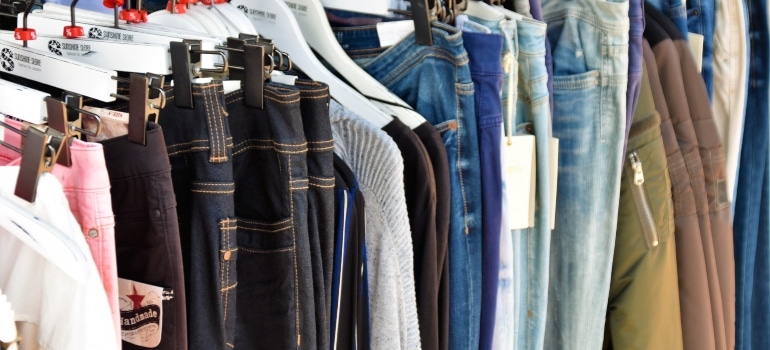 Hanged jeans and shirts