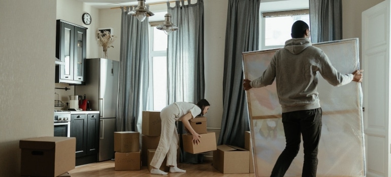 couple moving items
