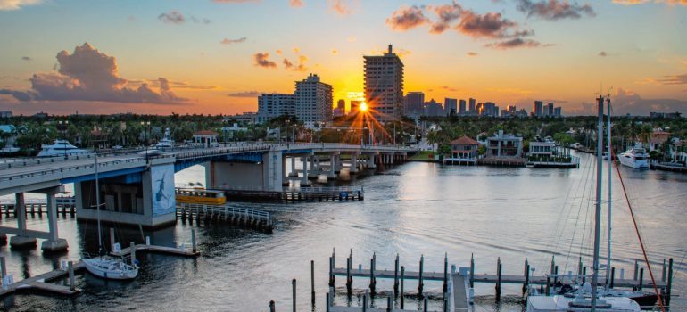 The view of Fort Lauderdale at sunset.