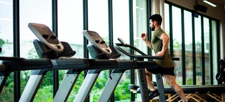 a guy running on a treadmill