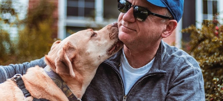 A man spending time with his dog.