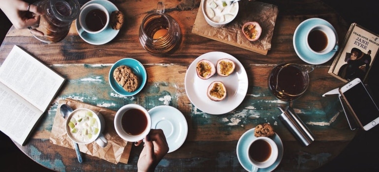 Coffees and snacks.