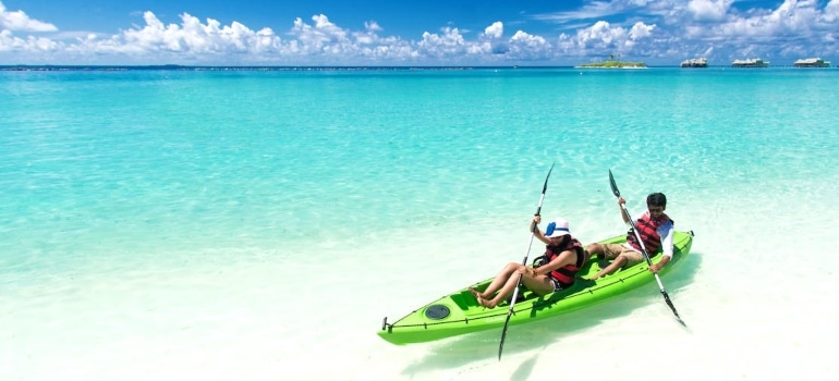 Two people kayaking.