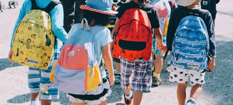 A group of kids wearing backpacks