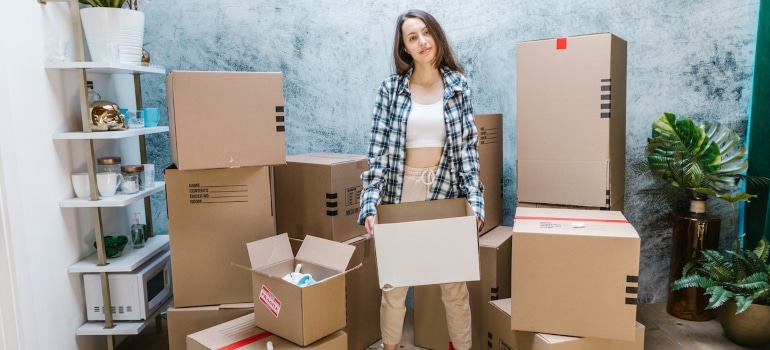 A girl preparing to move.