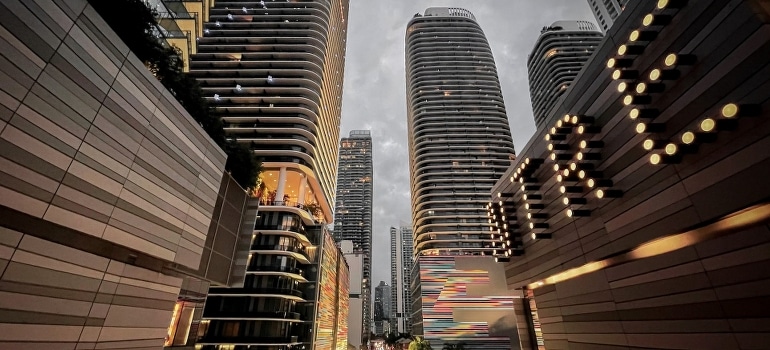 Concrete buildings in Brickell which is one of the best Miami suburbs.