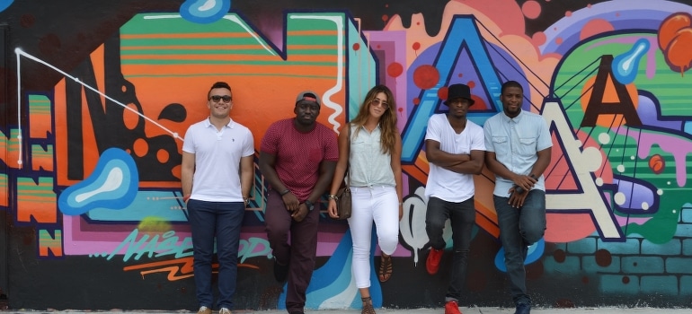 Group of young people enjoying Wynwood in Miami