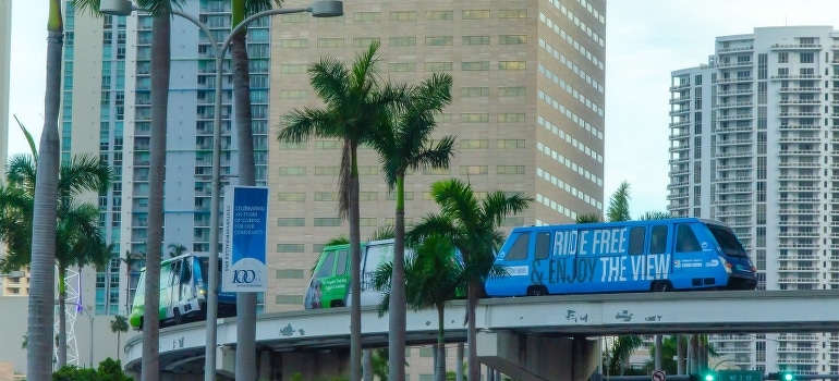 Blue train in the city