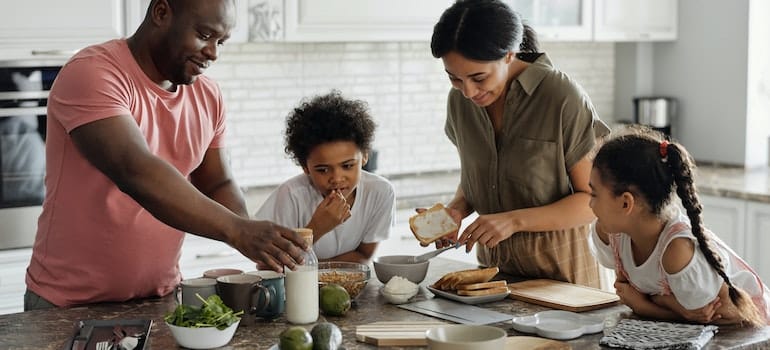 A family making breakfast