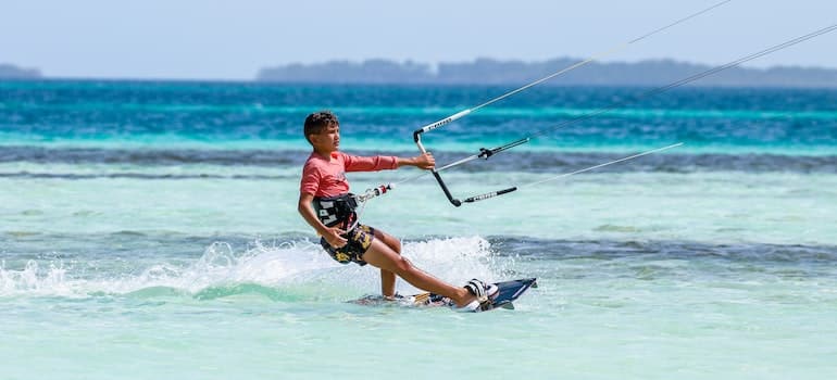 A person kitesurfing