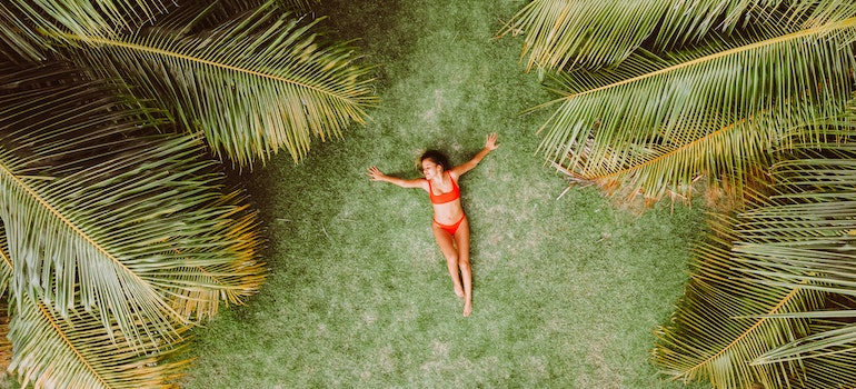 A woman lying on the grass