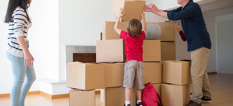 A family unpacking 