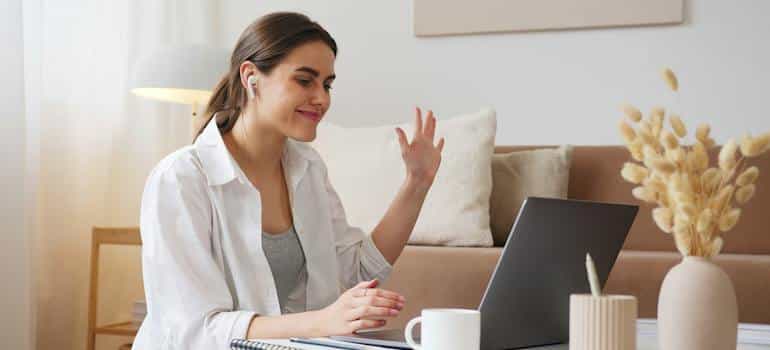 A woman having a video call