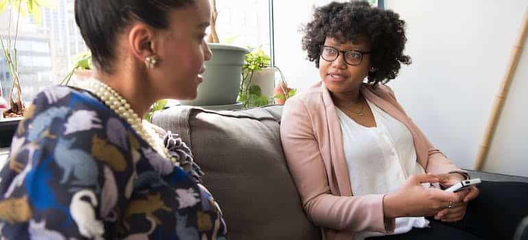 Two women talking