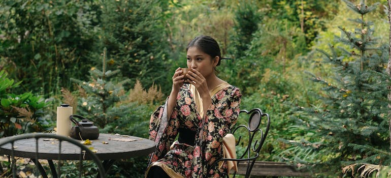 A woman drinking tea