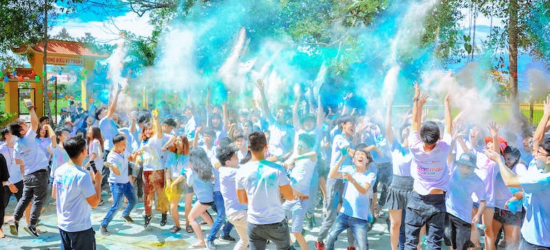 People on the street enjoying event